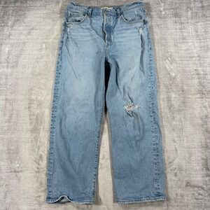 Levis Jeans Womens 31 Light Blue Premium Ribcage Straight Ankle Distressed